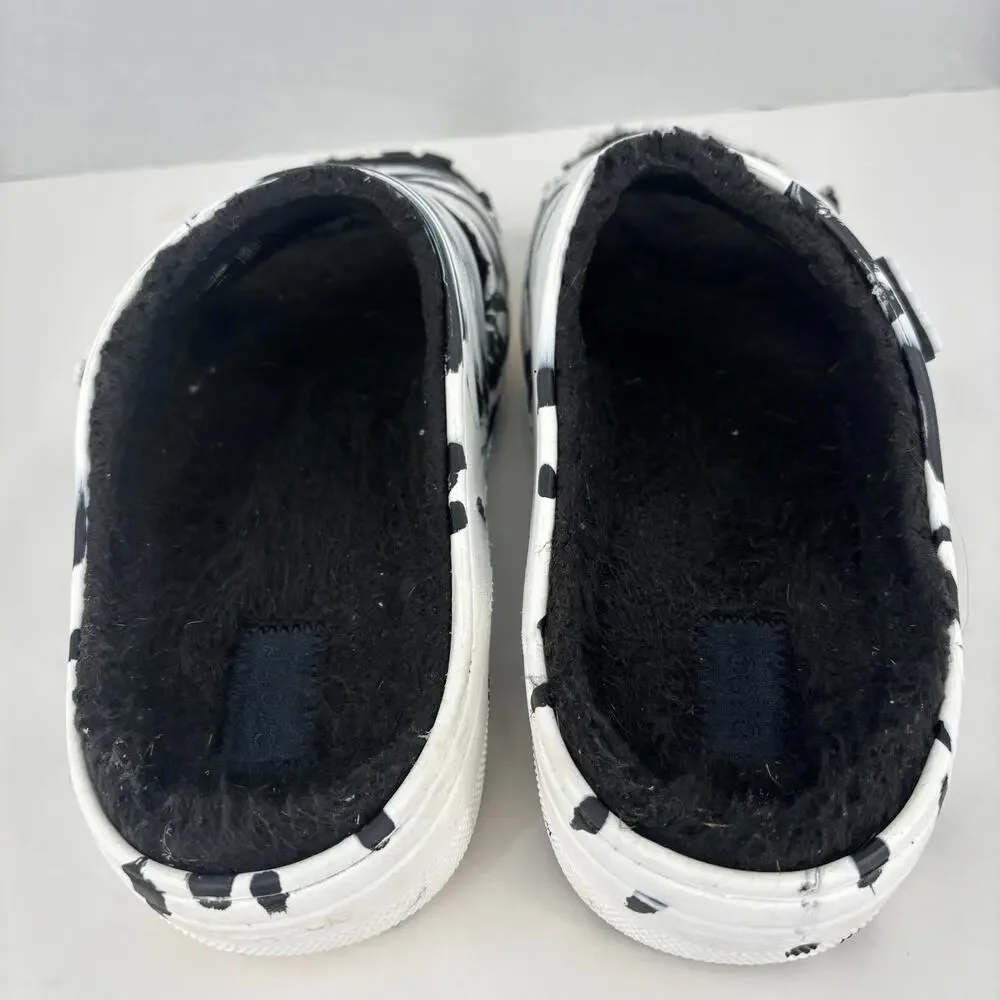 Crocs Classic Cozzzy Sandals Mens Size 14 Faux Fur Lined Black‎ White Marbled
